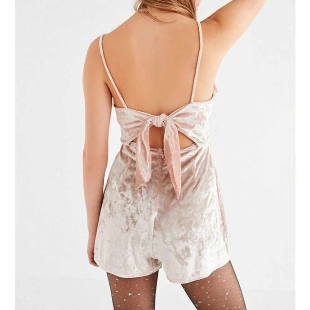 Crushed Velvet Dressy Romper Champagne Rose Cream